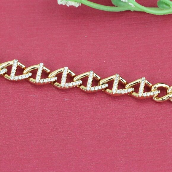 "Elegant Rose Gold Zigzag Chain Bracelet with Dazzling CZ Stones, XPBL0944 - Picture 9 of 12